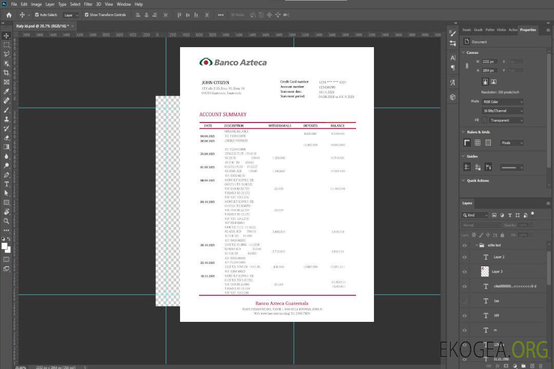 Relevé bancaire Guatemala Azteca template Relevé bancaire Guatemala Azteca template